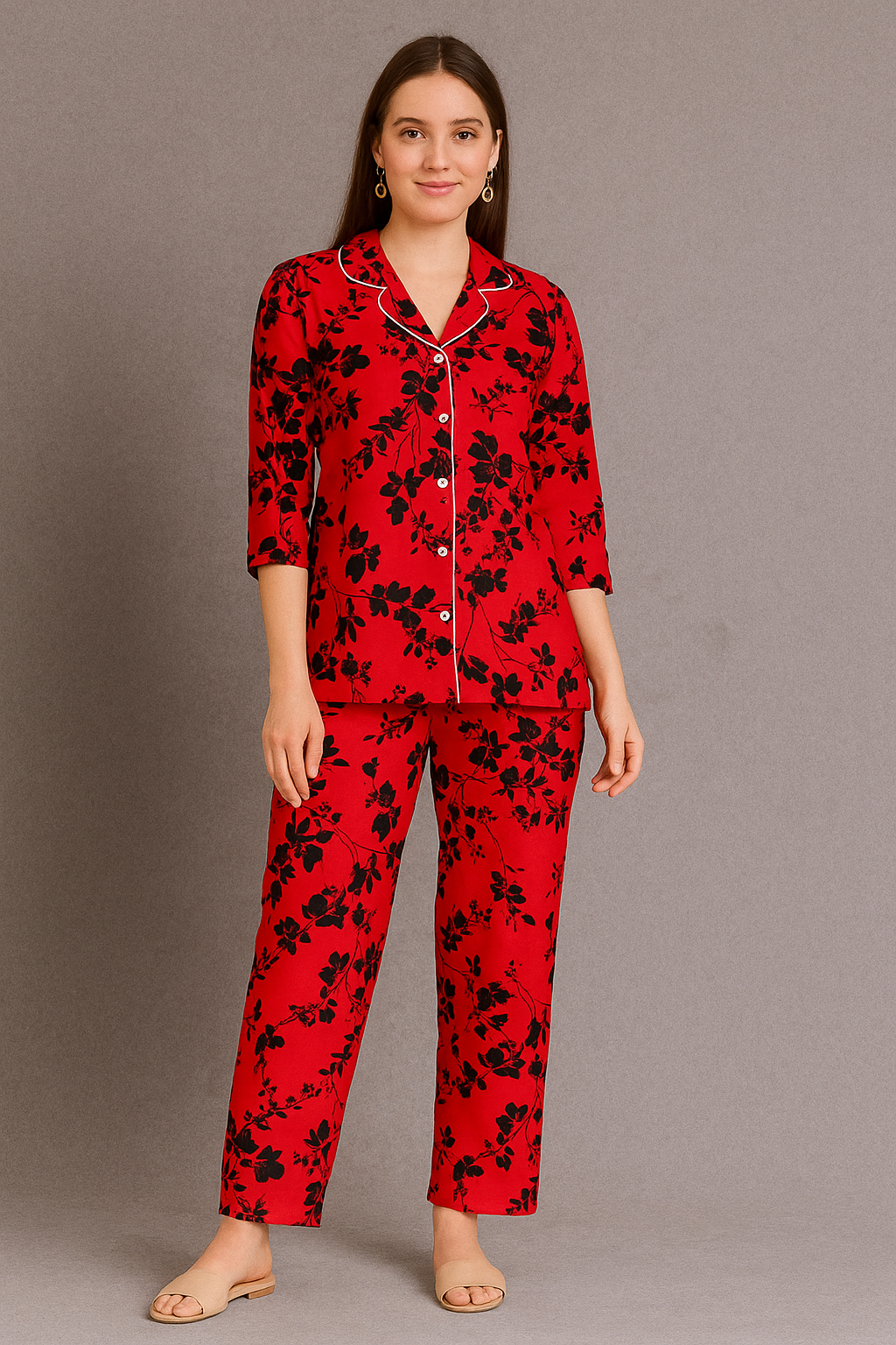 Printed Button Down Night Suit - PNS-006 Printed Button Down Bloomstyle
