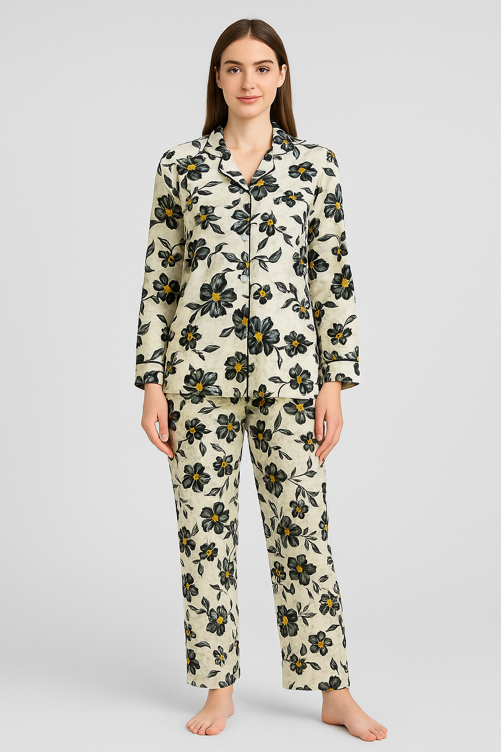 Printed Button Down Night Suit - PNS-007 Printed Button Down Bloomstyle
