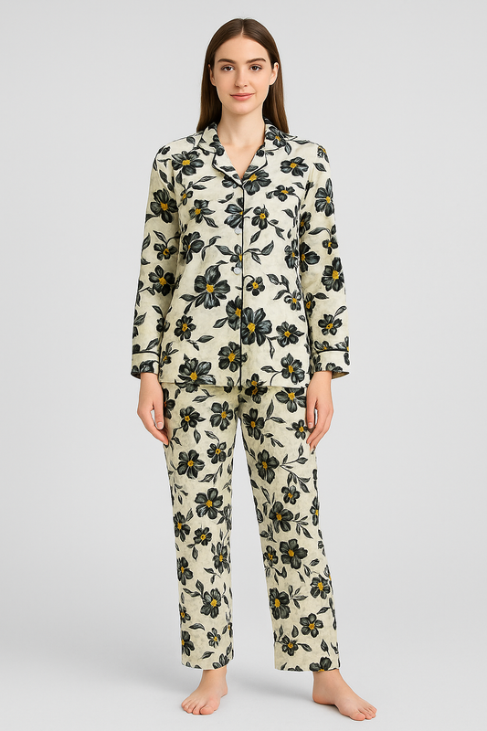 Printed Button Down Night Suit - PNS-007 Printed Button Down Bloomstyle