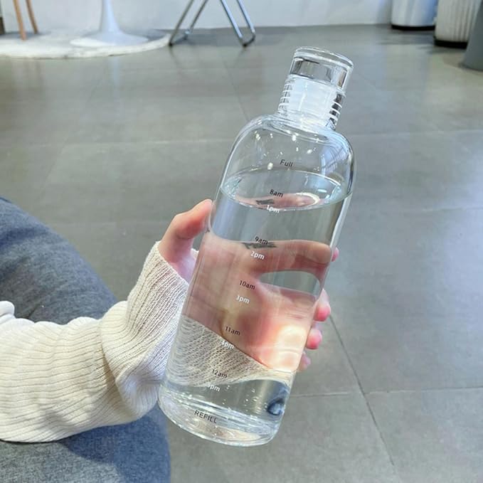 Clear Glass water bottle with Time Scale