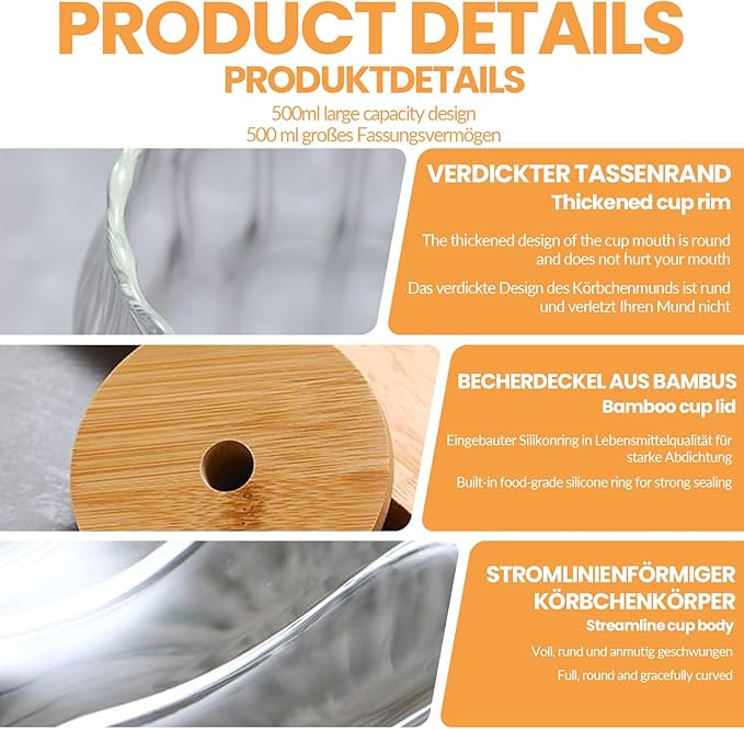 GLASS CUP WITH WOODEN LID & STRAW