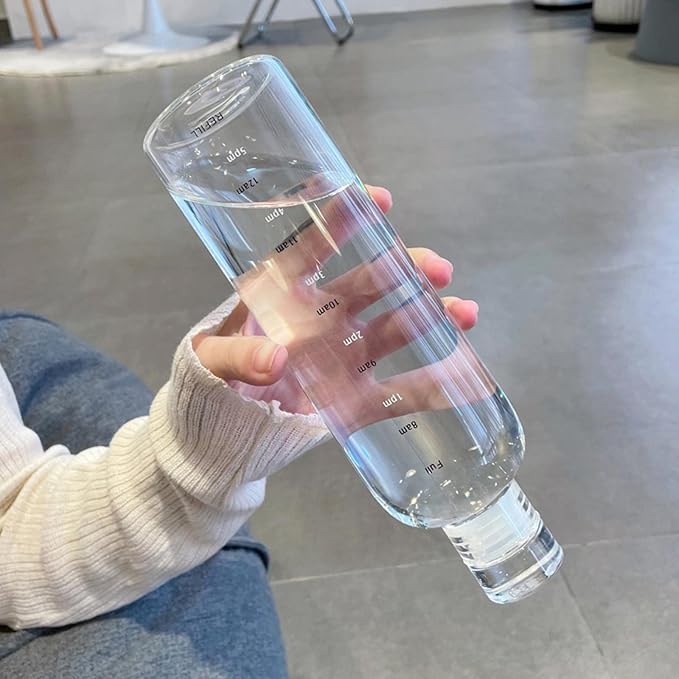 Clear Glass water bottle with Time Scale