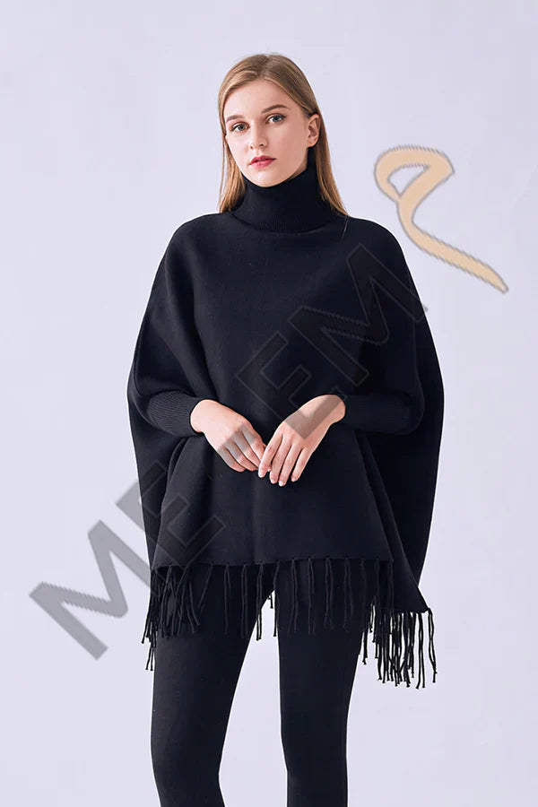 PLAIN PONCHO - BLACK PLAIN PONCHO Bloomstyle