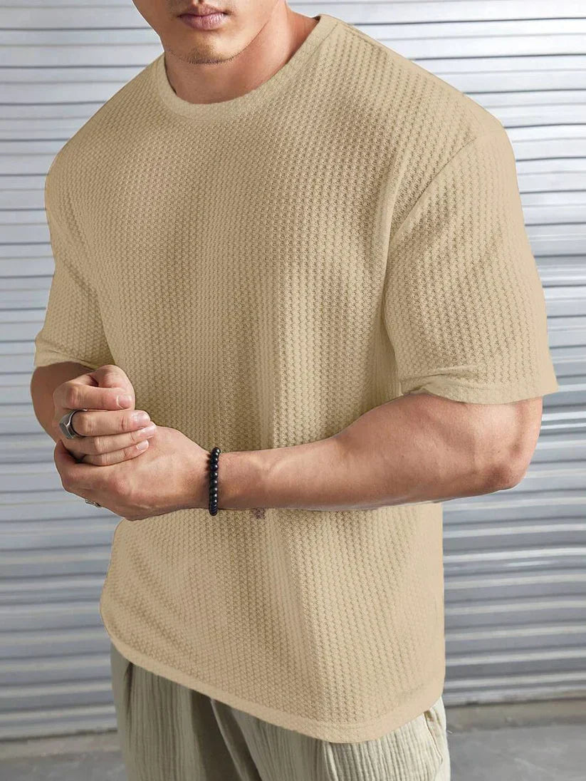 OVER-SIZED WAFFLE KNIT TEE FOR MEN - BIEGE MEN Bloomstyle