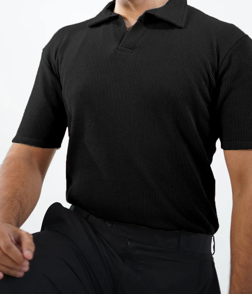 WAFFLE KNITTED POLO - BLACK MEN Bloomstyle