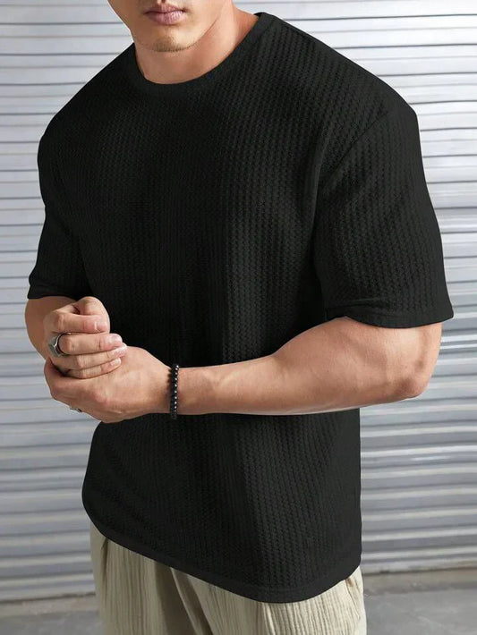 OVER-SIZED WAFFLE KNIT TEE FOR MEN - BLACK MEN Bloomstyle