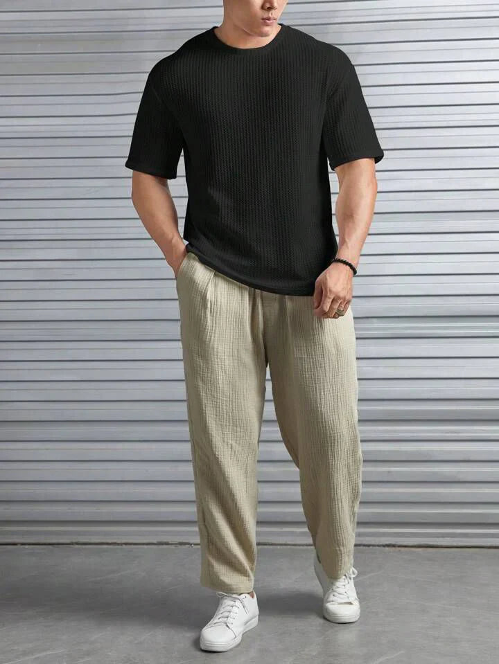 OVER-SIZED WAFFLE KNIT TEE FOR MEN - BLACK MEN Bloomstyle
