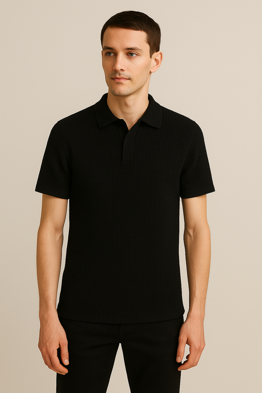 WAFFLE KNITTED POLO - BLACK MEN Bloomstyle