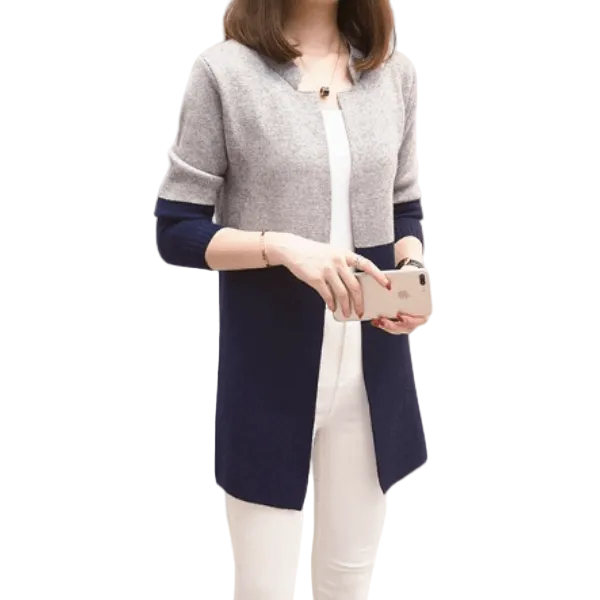 Blue Contrast Long Sleeve Fashion Cardigan Sweater