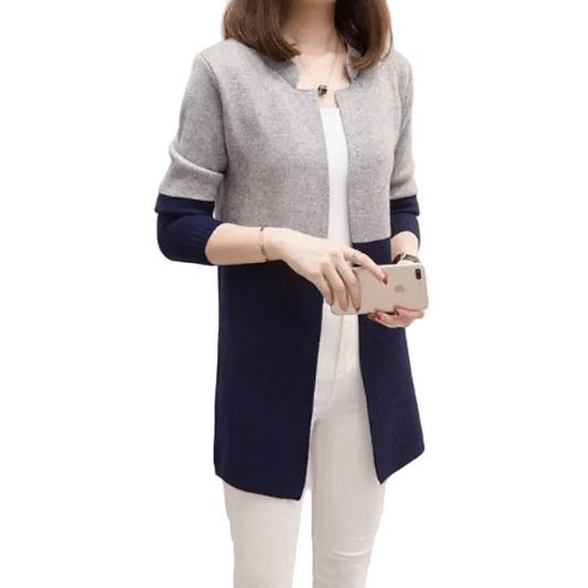 Blue Contrast Long Sleeve Fashion Cardigan Sweater