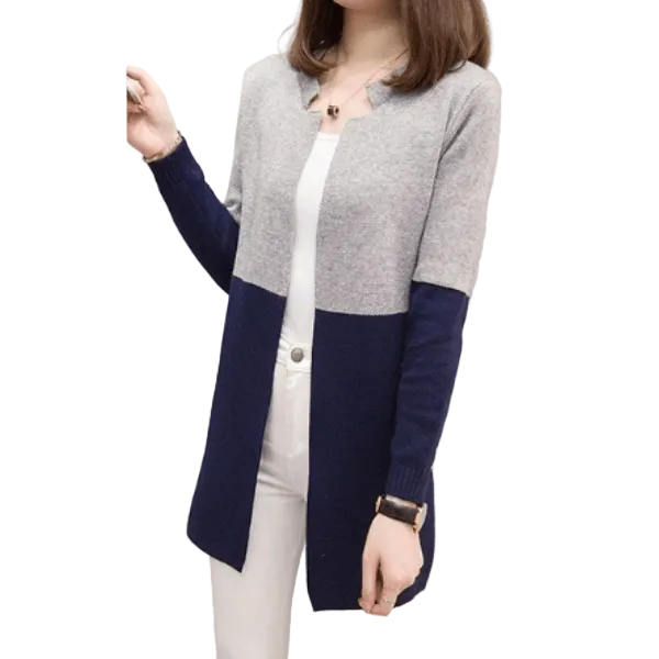 Blue Contrast Long Sleeve Fashion Cardigan Sweater