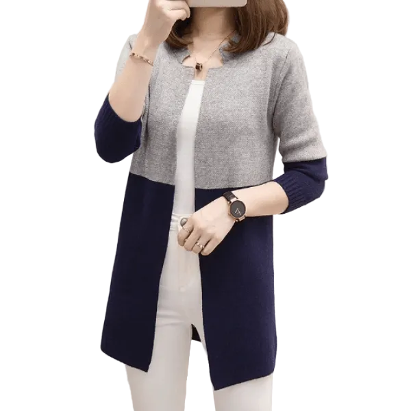 Blue Contrast Long Sleeve Fashion Cardigan Sweater