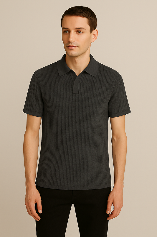 WAFFLE KNITTED POLO - CHARCOAL MEN Bloomstyle