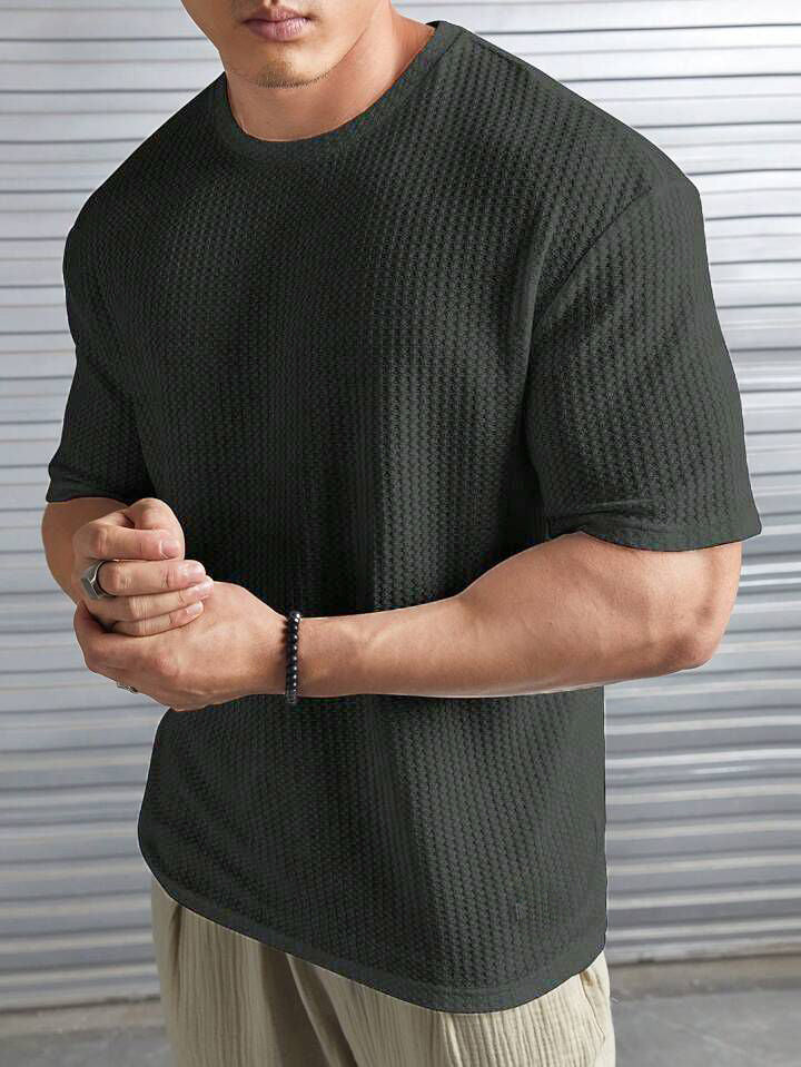 OVER-SIZED WAFFLE KNIT TEE FOR MEN - CHARCOAL MEN Bloomstyle