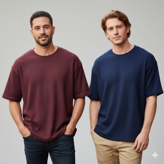 WAFFLE KNITTED TEES - PACK OF 2 -D1 MEN Bloomstyle