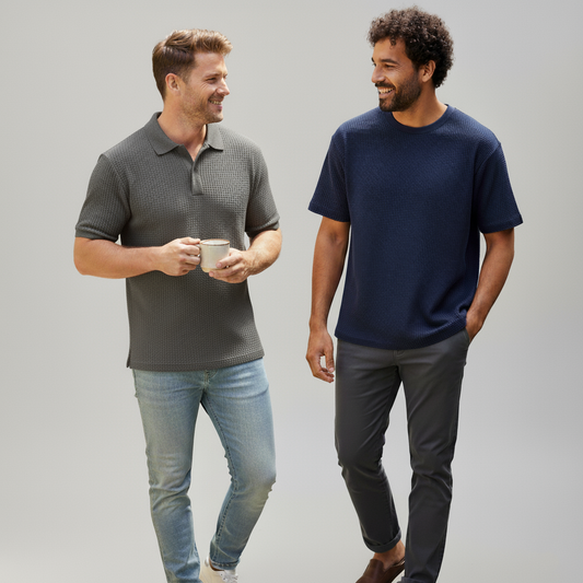 WAFFLE KNITTED POLO + TSHIRT (PACK OF2) - D1 MEN Bloomstyle