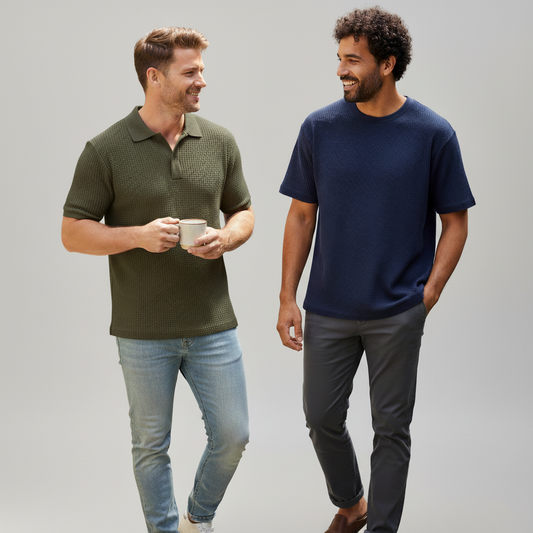 WAFFLE KNITTED POLO + TSHIRT (PACK OF2) - D2 MEN Bloomstyle