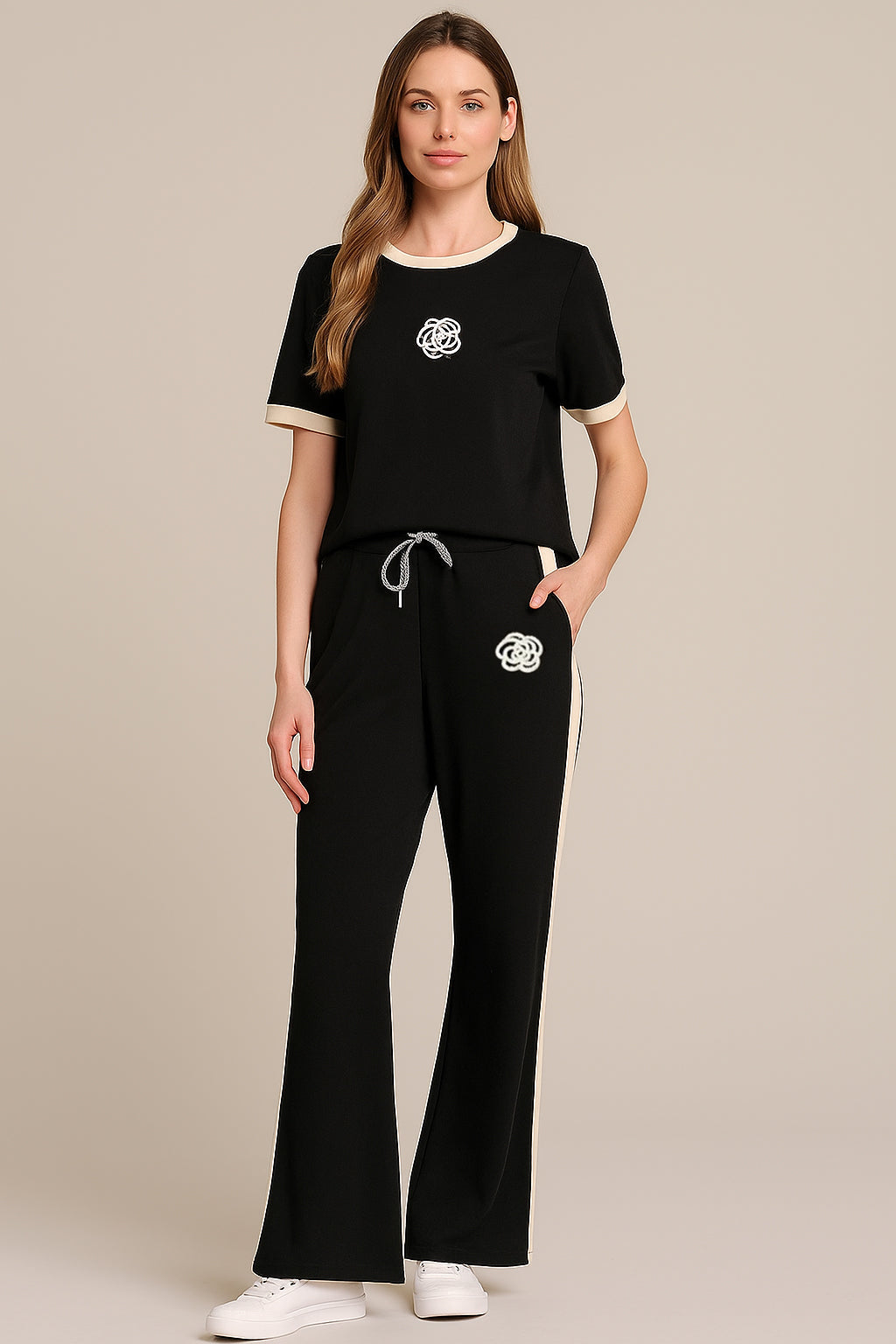 FLOWER PRINTED TRACKSUIT - BLACK Track Suit Bloomstyle
