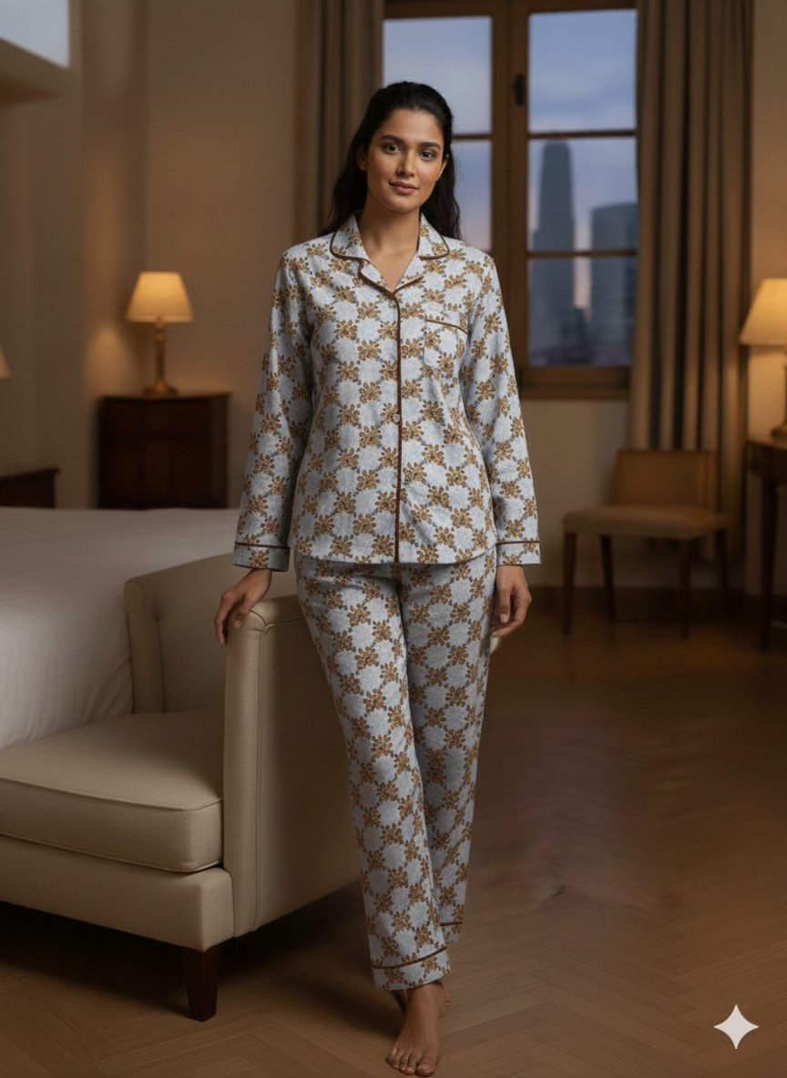 Digital Printed Button Down Night Suit - PNS-015