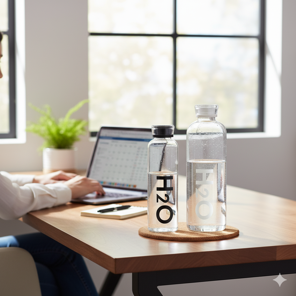 H2O LumiVac Glass Water Bottle with Vacuum Lid