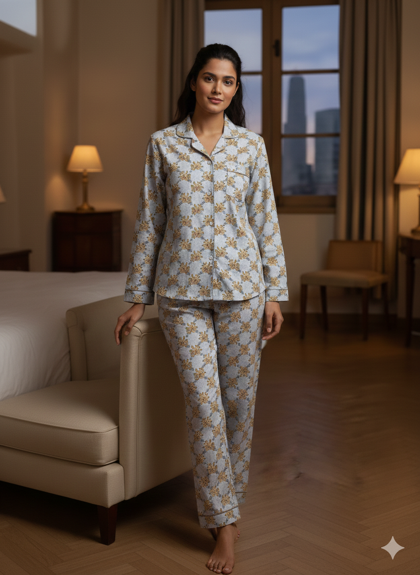 Digital Printed Button Down Night Suit - PNS-015