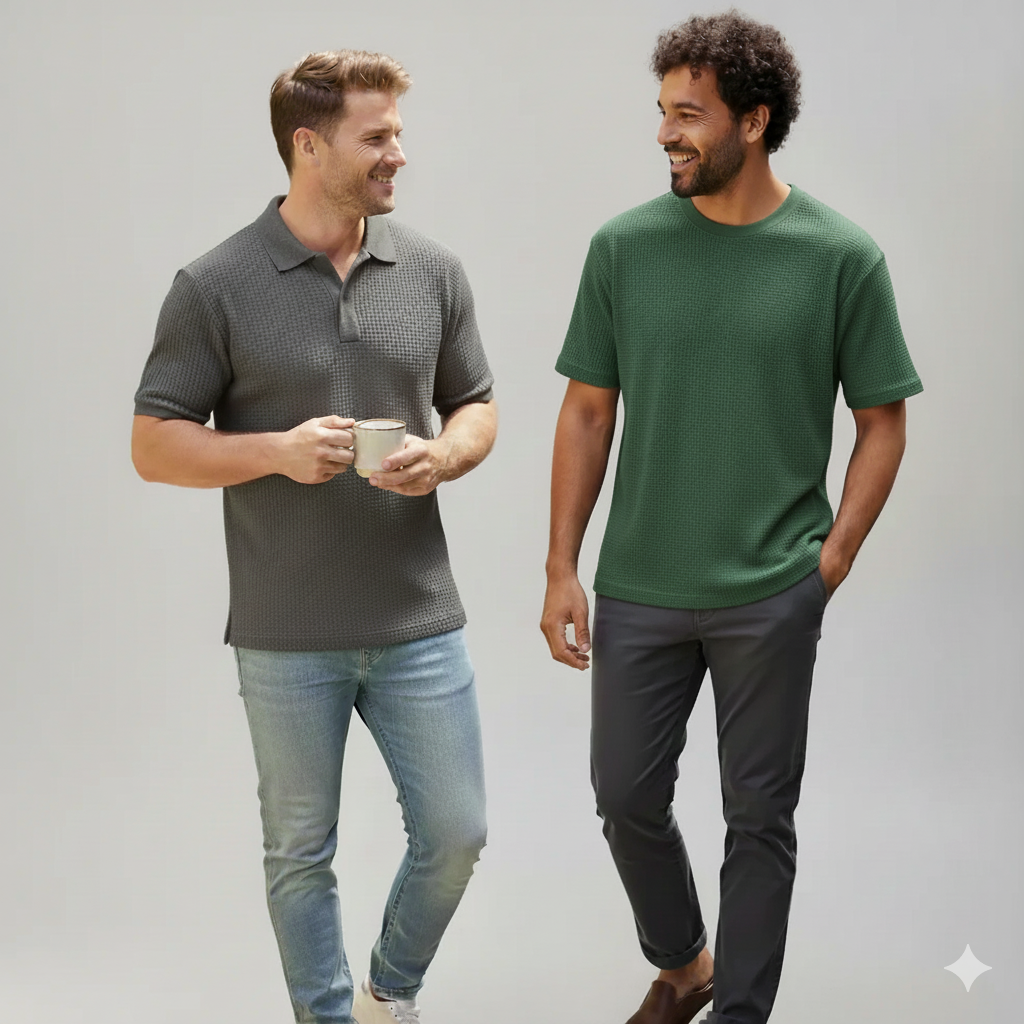 WAFFLE KNITTED POLO + TSHIRT (PACK OF2) - D5 MEN Bloomstyle