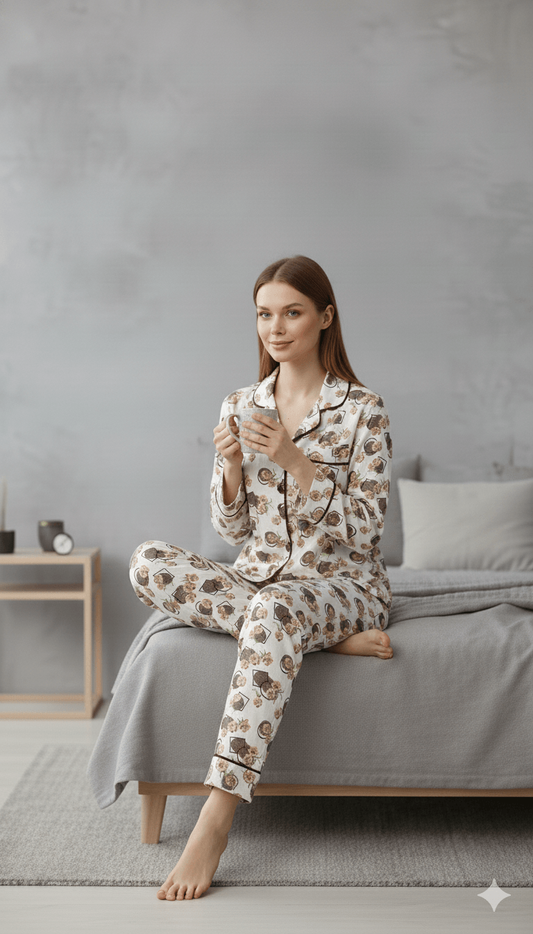 Digital Printed Button Down Night Suit - PNS-017