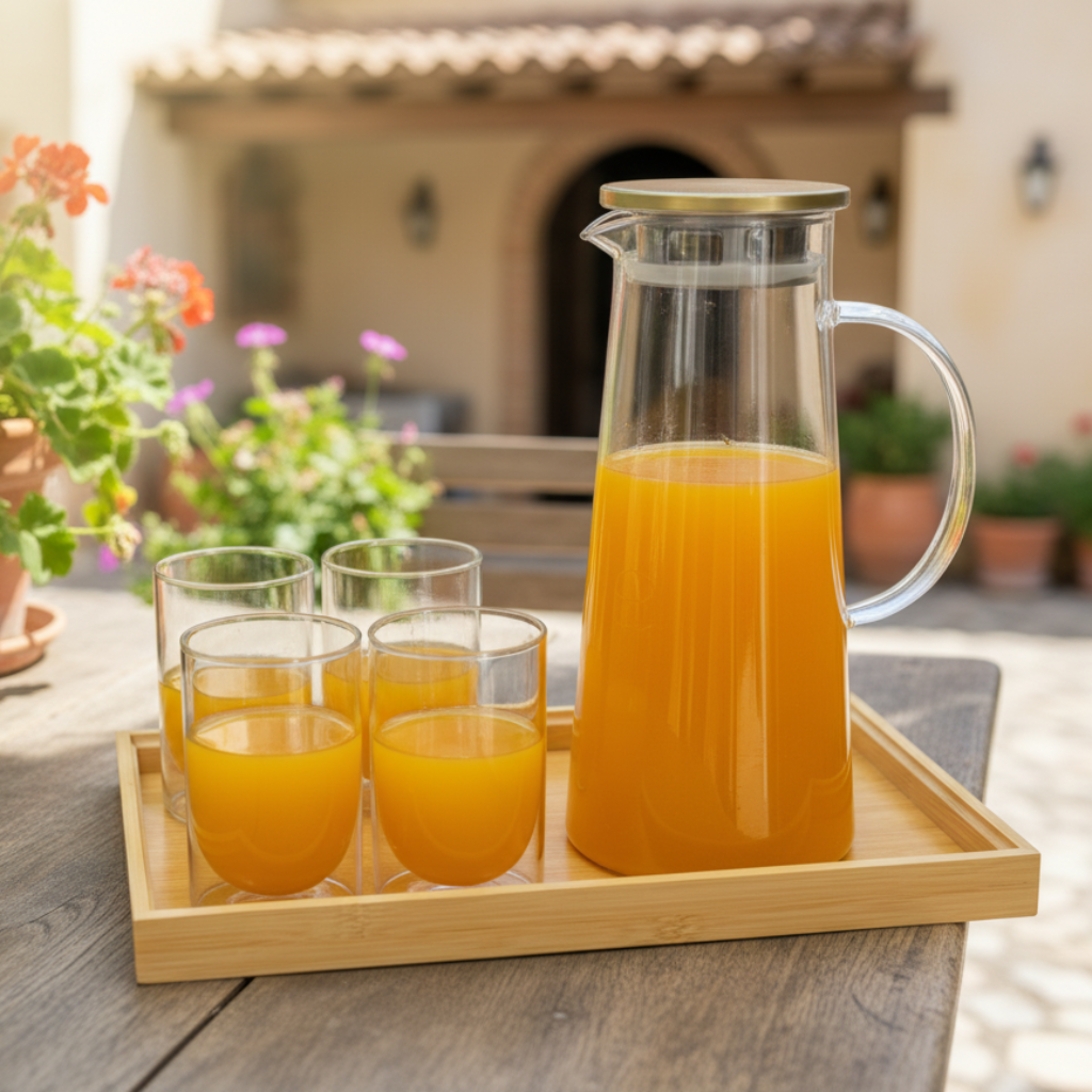 Echou 8-Pieces Pitcher & Glass Set with Bamboo Tray