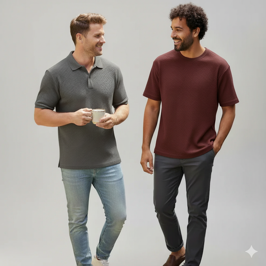 WAFFLE KNITTED POLO + TSHIRT (PACK OF2) - D3 MEN Bloomstyle