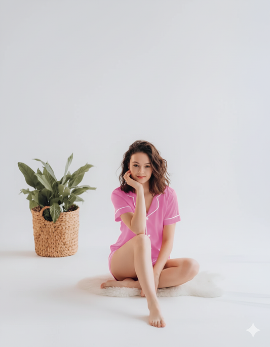 BUTTON DOWN SILK WITH SHORT - DARKPINK Silk Button Down with Short Bloomstyle