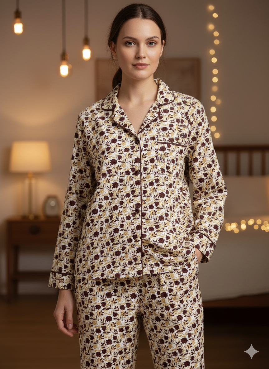 Digital Printed Button Down Night Suit - PNS-016