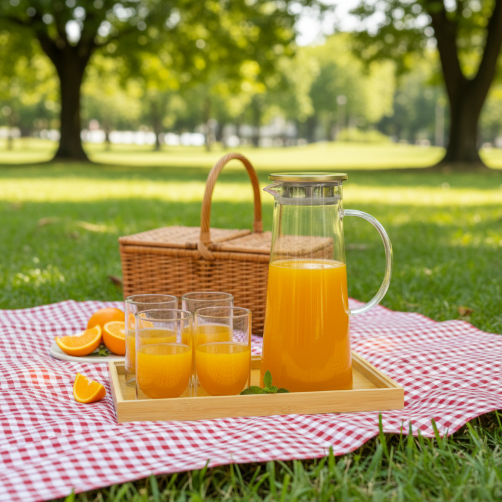 Echou 8-Pieces Pitcher & Glass Set with Bamboo Tray