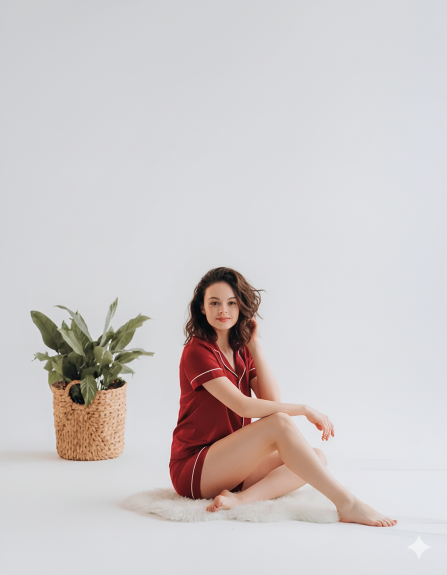 BUTTON DOWN SILK WITH SHORT - MAROON Silk Button Down with Short Bloomstyle