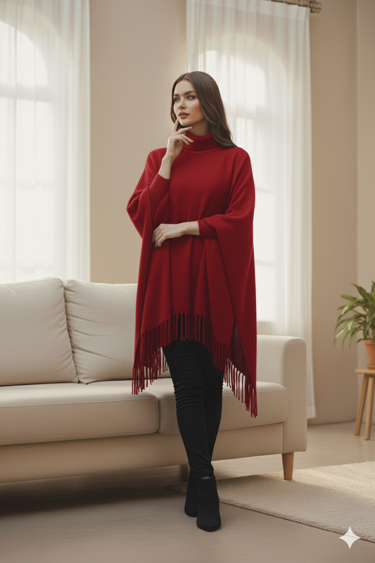PLAIN PONCHO - RED PLAIN PONCHO Bloomstyle