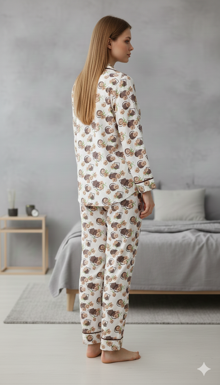 Digital Printed Button Down Night Suit - PNS-017