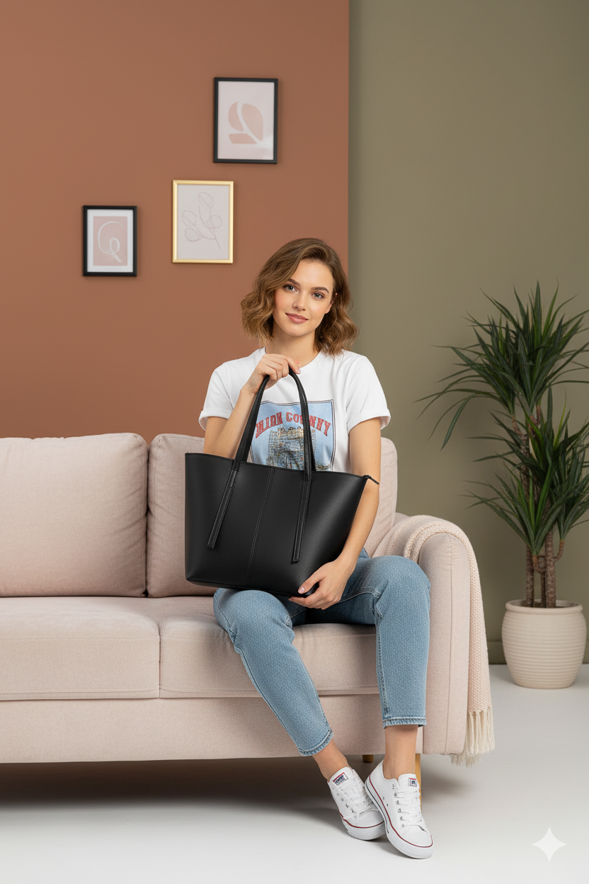 BIG SIZE CYNTHETIC TOTE BAG WOMEN BAGS Bloomstyle