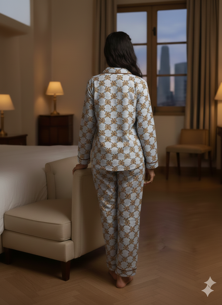 Digital Printed Button Down Night Suit - PNS-015