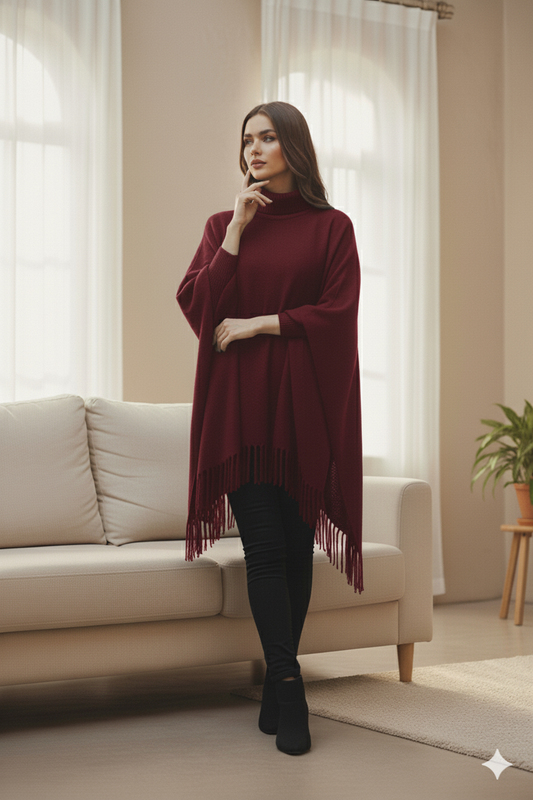 PLAIN PONCHO - MAROON PLAIN PONCHO Bloomstyle