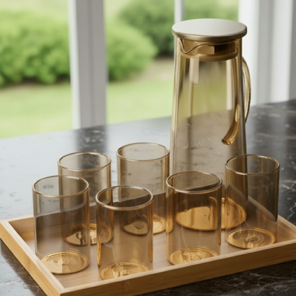 Echou 8-Pieces Pitcher & Glass Set with Bamboo Tray