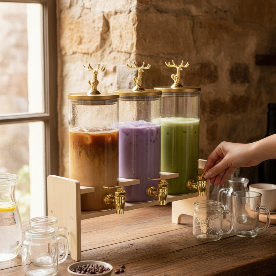 Antler-Topped Dispenser with Airtight Lid and Bamboo Stand – 3-Piece