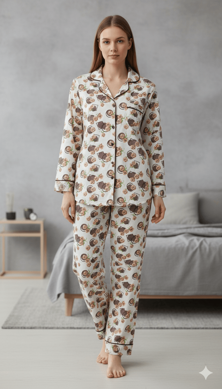 Digital Printed Button Down Night Suit - PNS-017