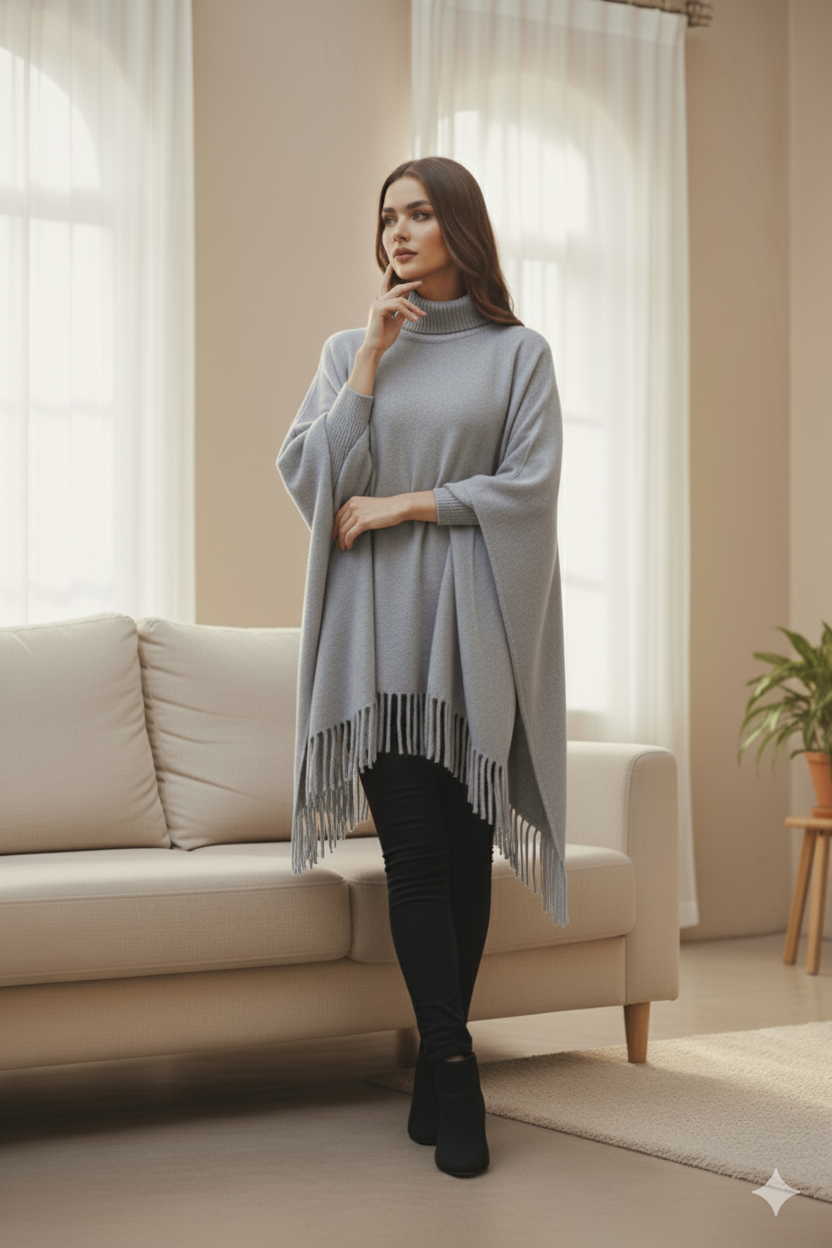 PLAIN PONCHO - GREY PLAIN PONCHO Bloomstyle