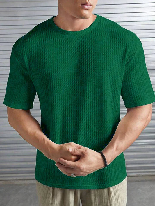 OVER-SIZED WAFFLE KNIT TEE FOR MEN - GREEN MEN Bloomstyle