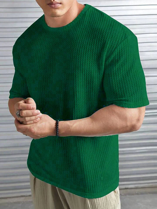 OVER-SIZED WAFFLE KNIT TEE FOR MEN - GREEN MEN Bloomstyle