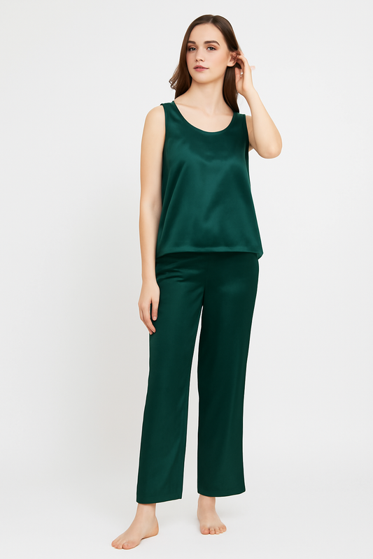 SILK TOP & PAJAMA SET - GREEN Silk Top & Pajama Bloomstyle