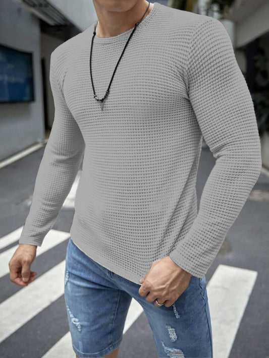 FULL SLEEVES WAFFLE KNIT TEE - GREY MEN Bloomstyle