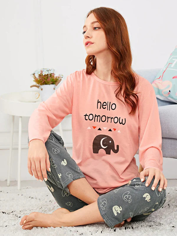 HN-HELLO TOMORROW PRINTED NIGHT SUIT Soft Cotton Bloomstyle