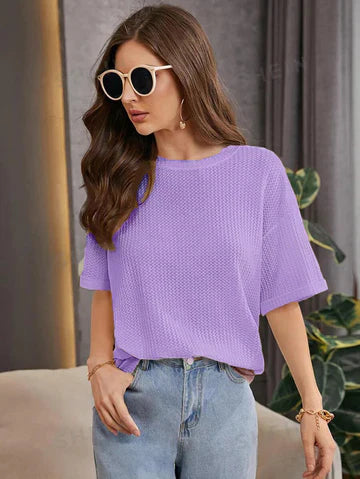 OVERSIZED WAFFLE KNITTED TEE - LILAC Women T-Shirts Bloomstyle