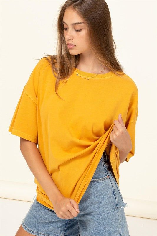 DROP SHOULDER T-SHIRT - MUSTARD Women T-Shirts Bloomstyle