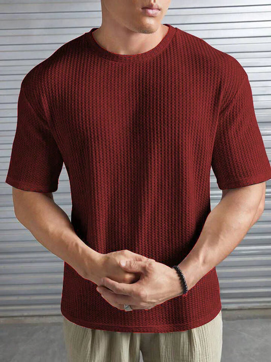 OVER-SIZED WAFFLE KNIT TEE FOR MEN - MAROON MEN Bloomstyle